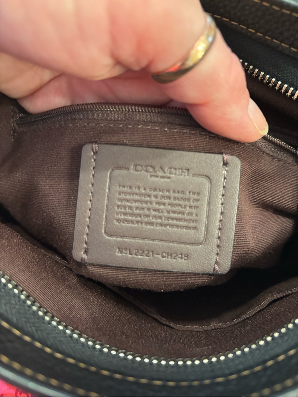 COACH Black Leather Crossbody with Brown Logo Stripes - Picture 6 of 6